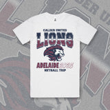 CALDER UNITED LIONS NETBALL TRIP TEE - WHITE Front & Back