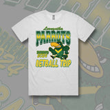 LEONGATHA PARROTS NETBALL TRIP TEE - White Marle Front & Back