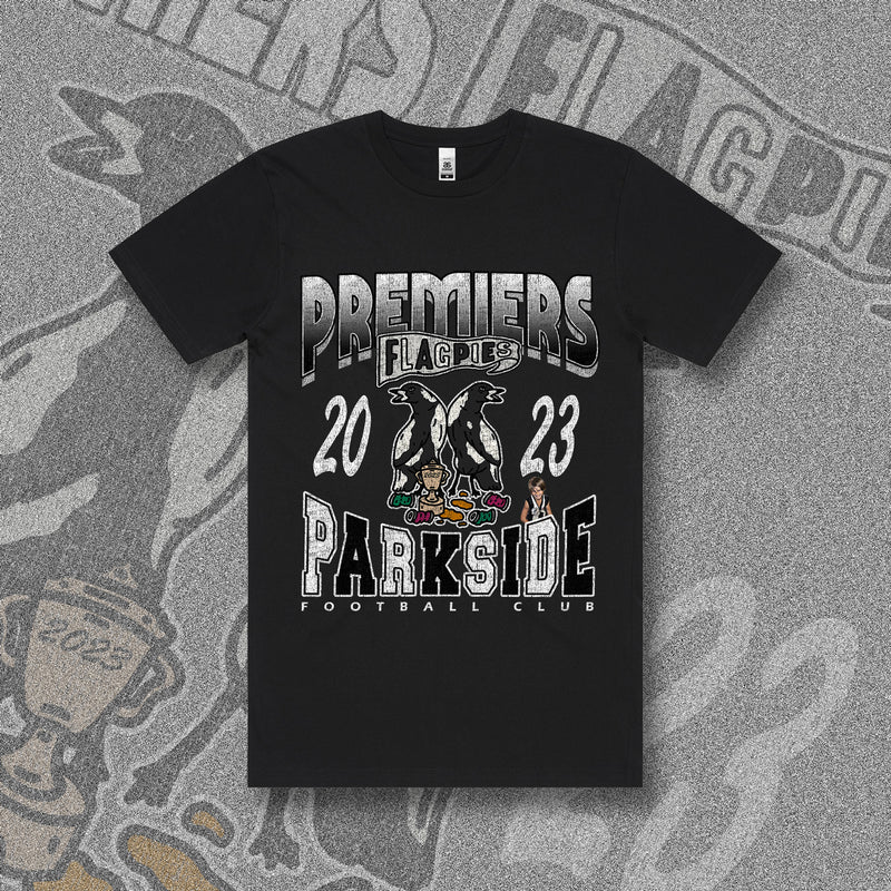 PARKSIDE MAGPIES PREMIERS 2023 TEE - BLACK (With Image)