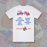 (Ladies Sizes) TARRA NETBALL TRIP TEE 2025 - WHITE Front & Back