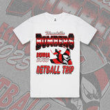 (Ladies Sizes) WANDELLA BOMBERS NETBALL TRIP TEE - WHITE - Front/Back/Nicknames